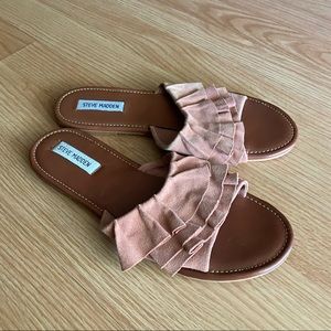 Steve Madden Pink Suede Tan Leather Getdown Sandals 10